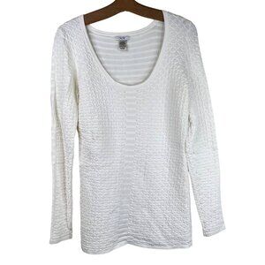 Cache Sweater Size Medium Scoop Neck Knit Pullover Long Sleeve White Rayon Blend